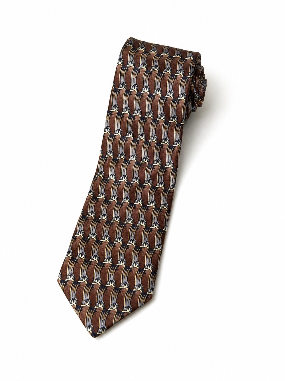 Birdland Business Classic Silk Tie VTG Brown Geometric Y2K Elegant Preppy Church